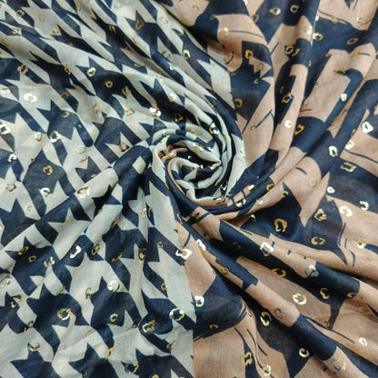 Lawn Printed foil work Scarfs